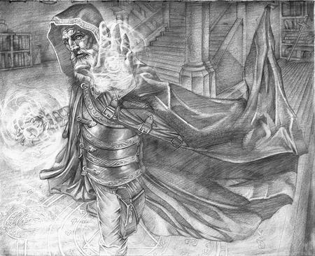 Cecil Porter - Alchemic Mastery, fantasy card art final pencils  by Cecil Porter